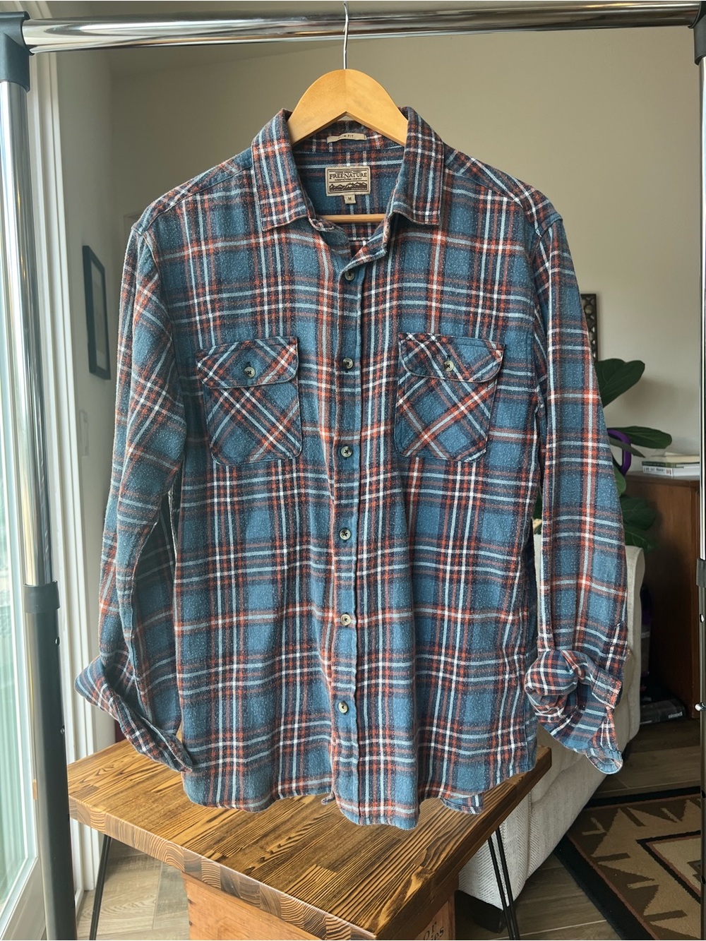 Free Nature Men's Blue Plaid Flannel Shirt / M